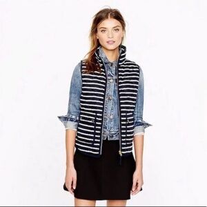 J. Crew Vest Navy Striped Quilted Down Vest Sleeveless Jacket 02727